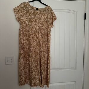 Tan and Cream Casual Flutter Sleeve Midi Sundress